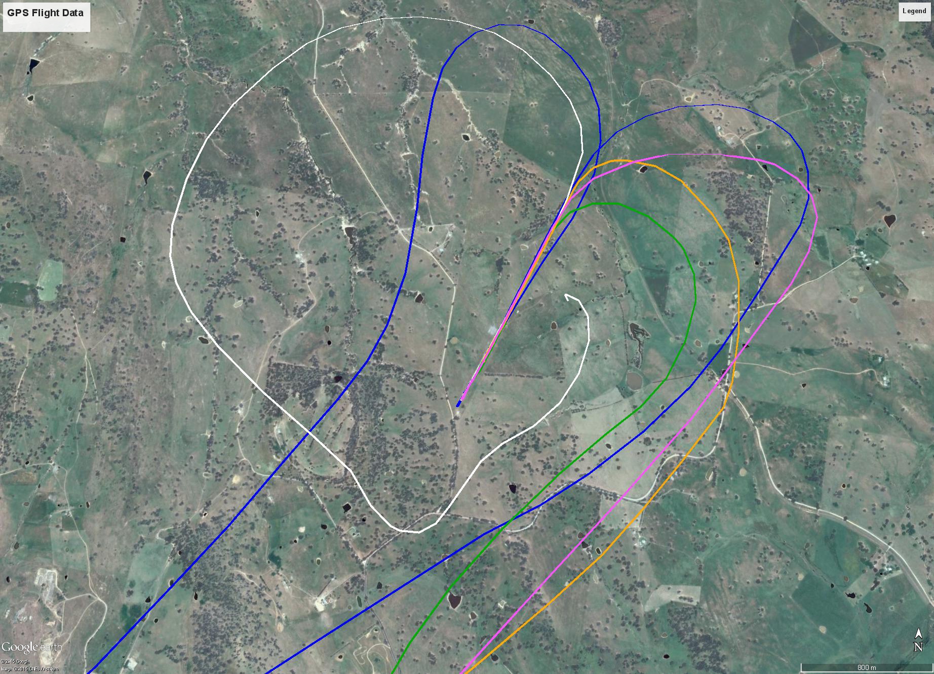 Figure 4: GPS flight data with accident flight shown as the white track